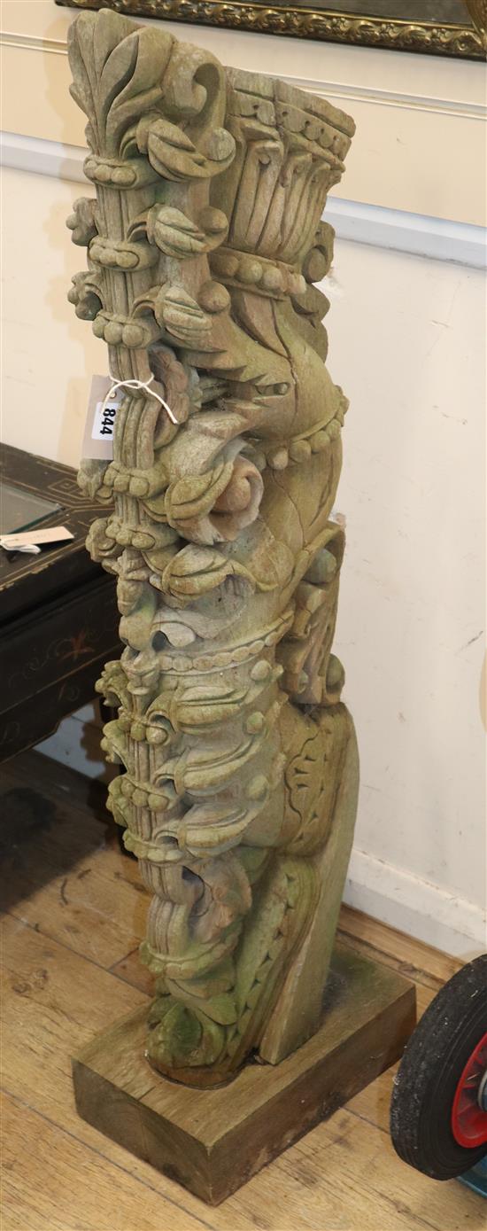 A Chinese style carved wood sculpture H.103cm